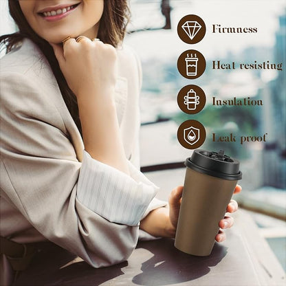 LITOPAK 100 Pack 16 oz Disposable Paper Coffee Cups with Lids for Coffee, Water, Juice, or Tea, Brown Hot Paper Cups for Home, Restaurant, Store, and Cafe