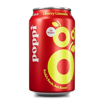 Poppi Sparkling Prebiotic Soda Beverage with Apple Cider Vinegar, Seltzer Water and Fruit Juice, Cherry Limeade Flavor, 12 Fl Oz, Pack of 12, Packaging May Vary