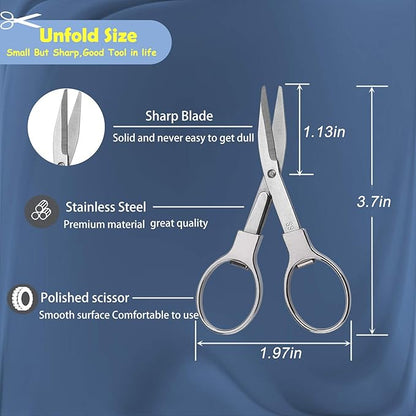 2Pcs Folding Scissors,Portable Stainless Steel Telescopic Cutter, Safety Foldable Pocket Badge Small Scissors for Home, Office, Craft, Sewing, Nurse Accessories, Travel