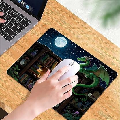 Square Mouse Pad Bookshelf Dragon, Personalized Premium-Textured Custom Mouse Mat Design, Washable Mousepad Cloth, Non-Slip Rubber Base Computer Mouse Pads for Wireless Mouse