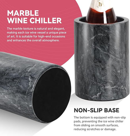 Marble Wine Chiller for Bottle,Wine Chiller Bucket,Wine Cooler Bucket for Any 750ml Bottle Champagne Chiller for Parties,Wine Bottle Chiller,Wine Bottle Cooler,Wine Gifts for Women Man (Black)