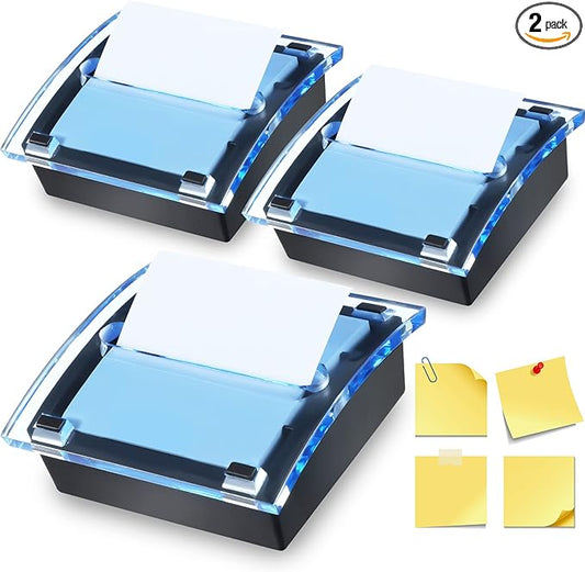 Epakh Pop up Notes Dispenser Black Base Clear Top Sticky Notes Holder Acrylic Small Sticky Holders Container for 3 x 3 Inch Office Home Store Accessories(2 Pieces)