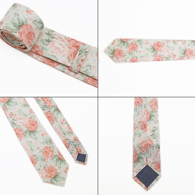 Cotton Floral Ties for Men 2.76" Men's Skinny Tie Linen Flower Printed Neck Tie for Wedding Dating Party