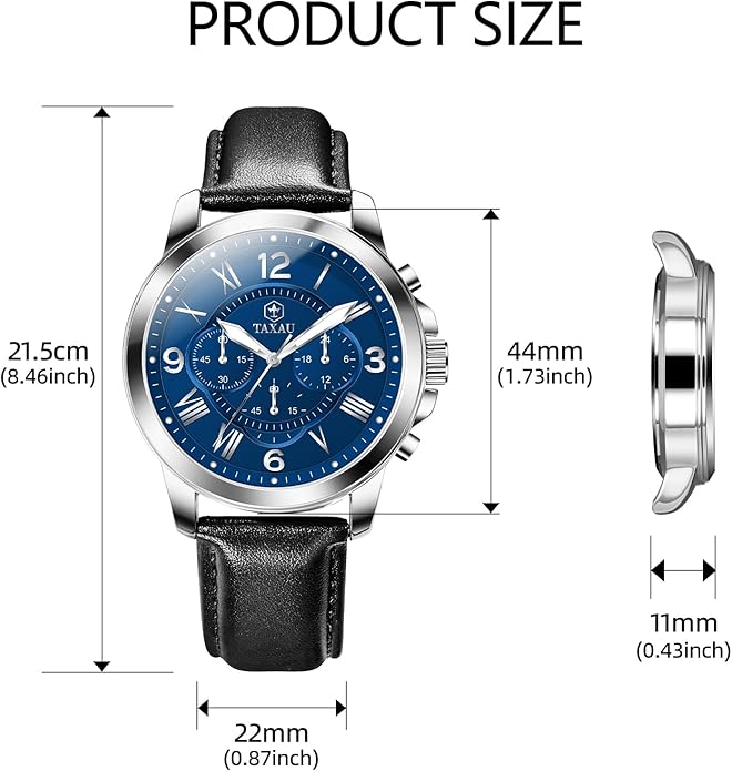 Mens Watches Luxury Dress Waterproof Leather Watch with Date Day Analog Quartz Large Number Wrist Watch Casual Classic Luminous Scales Big Face Easy Read Reloj para Hombre