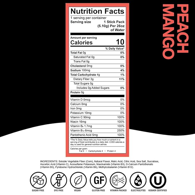 Devotion Nutrition HydroFLEX Water Flavoring Packets – Sugar-Free Hydration with Vitamins & Electrolytes – Dye-Free, Gluten-Free (Peach Mango) 12-Pack Drink Mix