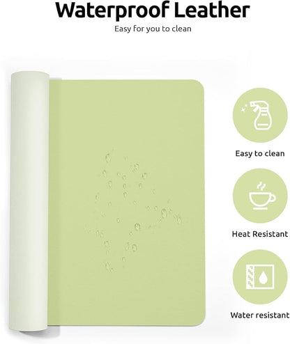 YSAGi Leather Desk Protector, Office Mat, Large Mouse Mat, Non-Slip PU Leather Blotter, Laptop Desk, Waterproof Writing Pad for Office and Home (Peak Green, 35.4" x 17")