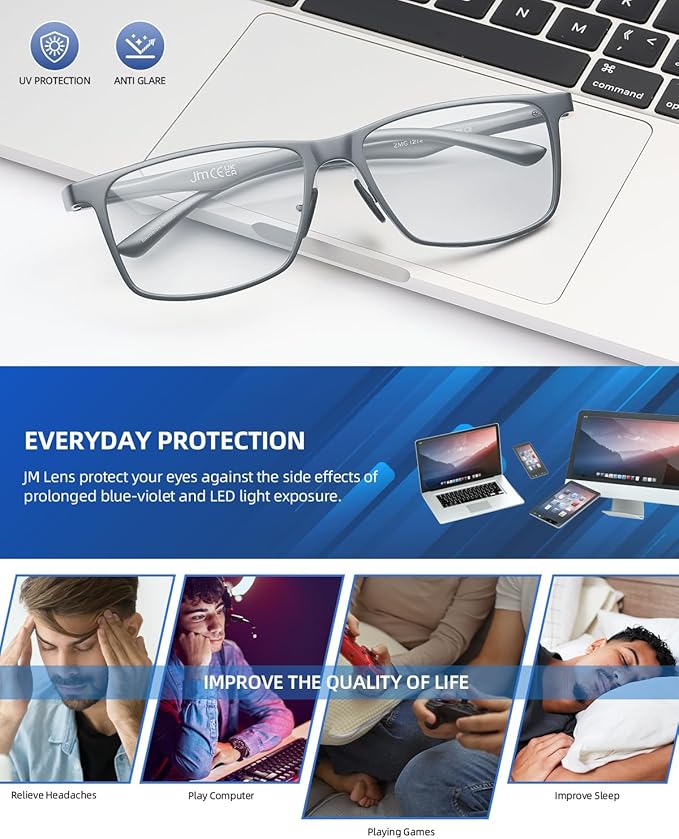 JM Al-Mg Metal Blue Light Blocking Glasses Men Women Anti Blue-Light Computer Glasses, Relieve Eyestrain and Eye Protection