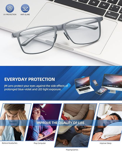 JM Al-Mg Metal Blue Light Blocking Glasses Men Women Anti Blue-Light Computer Glasses, Relieve Eyestrain and Eye Protection
