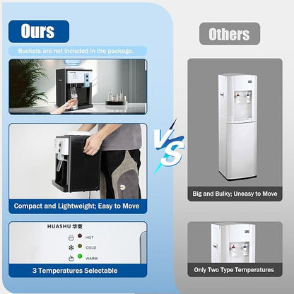 Water Dispenser Top Loading Countertop Water Cooler Dispenser with 3 Temperature Settings Desktop Electric Hot and Cold Dispensers for Home, Office, Dormitory (European White)