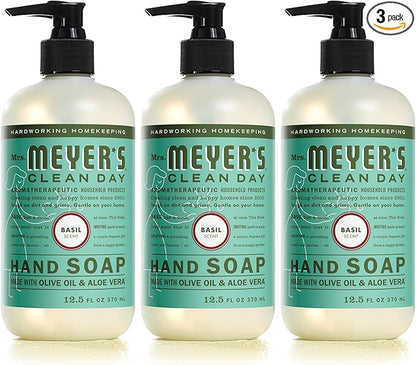 MRS. MEYER'S CLEAN DAY Hand Soap, Made with Essential Oils, Biodegradable Formula, Basil, 12.5 fl. oz - Pack of 3
