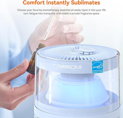 AIRROMI Air Purifiers for Bedroom Home,Up to 658 Ft²,Activated Carbon Filter Cleaner,With Fragrance Sponge for Better Sleep,Night Light,Pet Dander,Allergies,Smoke,Odor,Desktop Air Cleaner A2002 Blue