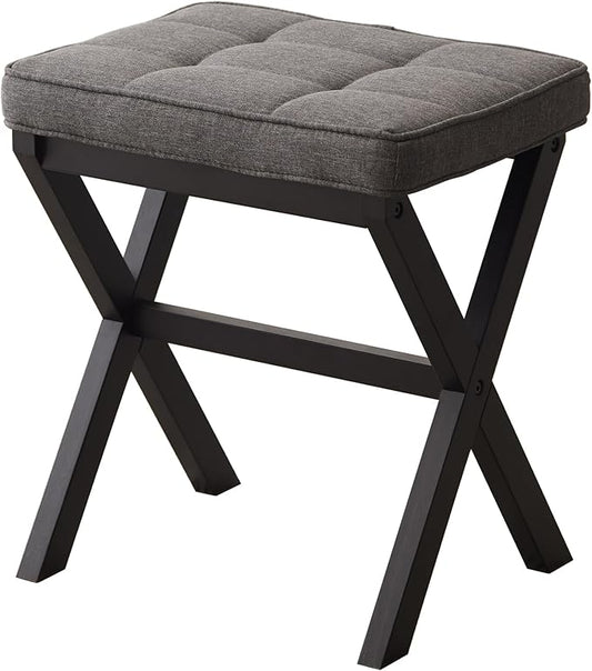 FILWH Bamboo Foot Rest Ottoman - Small Padded Desk Foot Stool for Office & Vanity - Black Legs + Gray