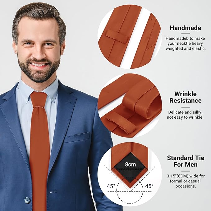 Black Ties For Men Solid Pure Color Formal Neckties 3.15" (8CM) Men's Tie for Business and Wedding with Gift Box
