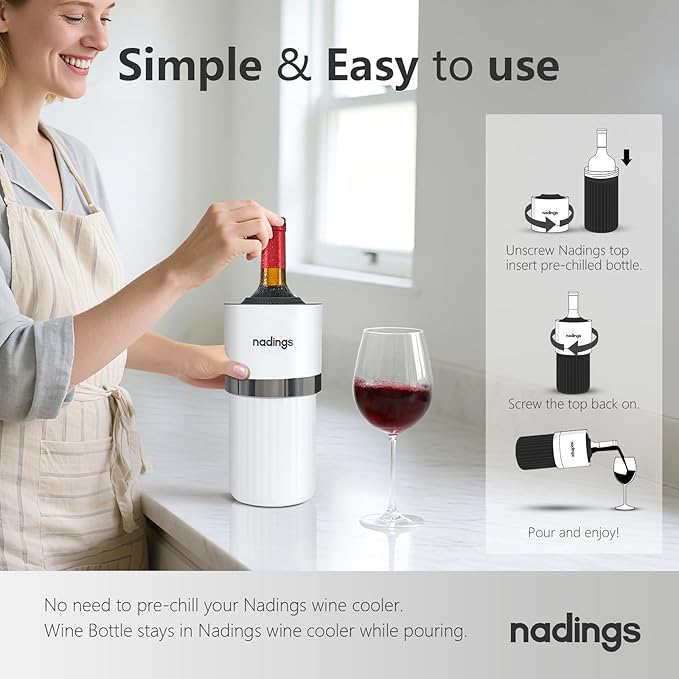 Wine Chiller for 750ml Bottles | Portable & Iceless, Keeps Wine/Champagne/Beer Cold 6+ Hours | Vacuum Insulated Stainless Steel | Ideal for Outdoor, Parties & Gifts – White