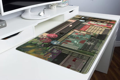 Cat Cafe Desk Mat Cute Anime Mouse Pads, Kawaii Desk Pad Large Gaming Mousepad XXL 31.5x15.75 in, Japanese Street Aesthetic Keyboard Mat Pad, Laptop Computer Desktop Decor Mat for Women Office
