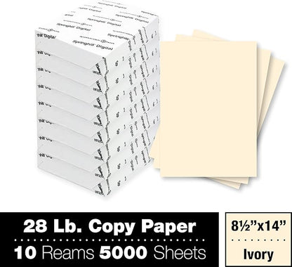 Springhill 8.5” x 14” Ivory Copy Paper, 28lb Bond/70lb Text, 104gsm, 2,000 Sheets (8 Ream) – Colored Printer Paper with Smooth Finish – Versatile and Flexible Computer Paper – 024160C