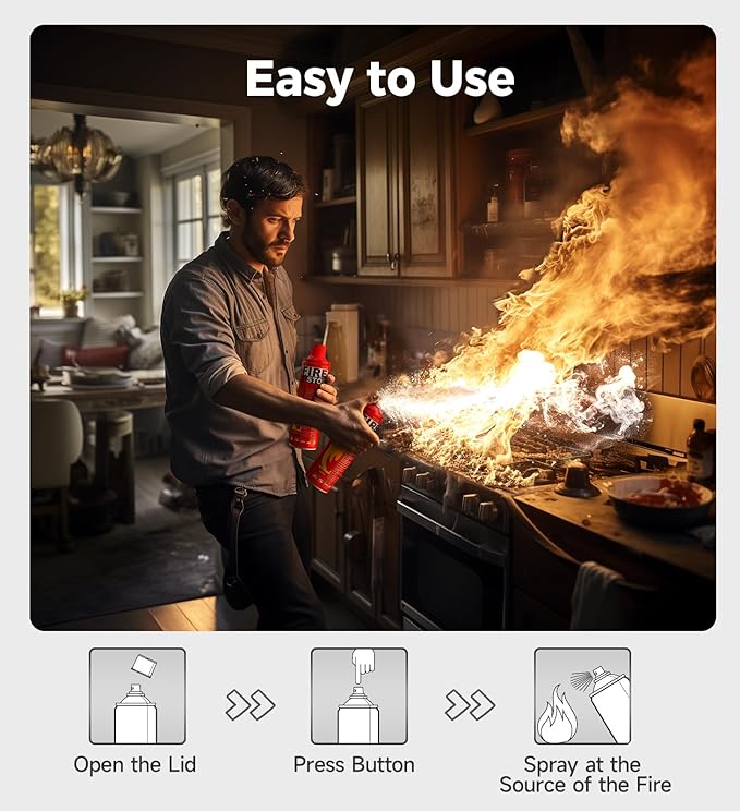 3-Pack Fire Extinguisher for Home, Kitchen, Car, Camping & Electronics - ABC/K Class with Mounts - Portable, Long-Lasting.