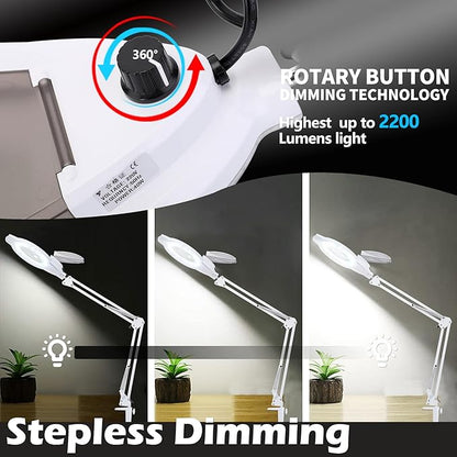 KIRKAS 10X & 30X Magnifying Glass with Light and Stand, 2200 Lumens Dimmable LED Magnifying Lamp, Real Glass Lens Lighted Magnifier Light for Craft, Reading, Repair, Hobby, Close Work- White