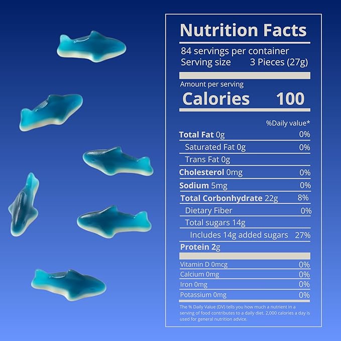 Kervan Candy Bebeto Blue Shark Gummies - Fruity, Soft & Sweet Gummy Candy Bulk for Kids, Gift Snacks and Parties - Big Party Size Bag Blue Sharks (5 lbs)