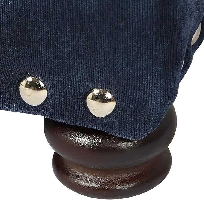 Adeco High End Classy Tufted Accents Rectangular Storage Bench Ottoman Footstool, Blue 24" * 17.5" * 17.7"