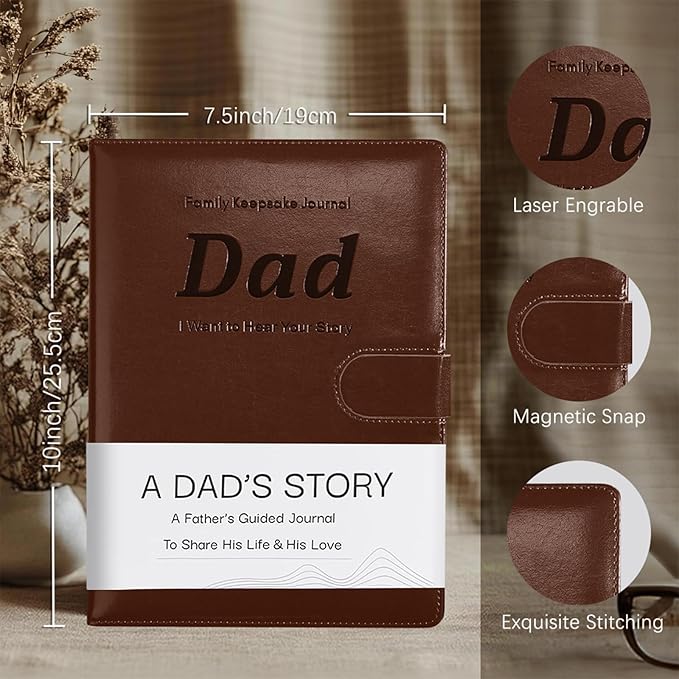 Artmag Dad's Life Story Journal with 250+ Prompt Questions, Family Keepsake Book Leather Cover for Dad to Share His Memories for Birthday Father's Day Christmas (Brown)