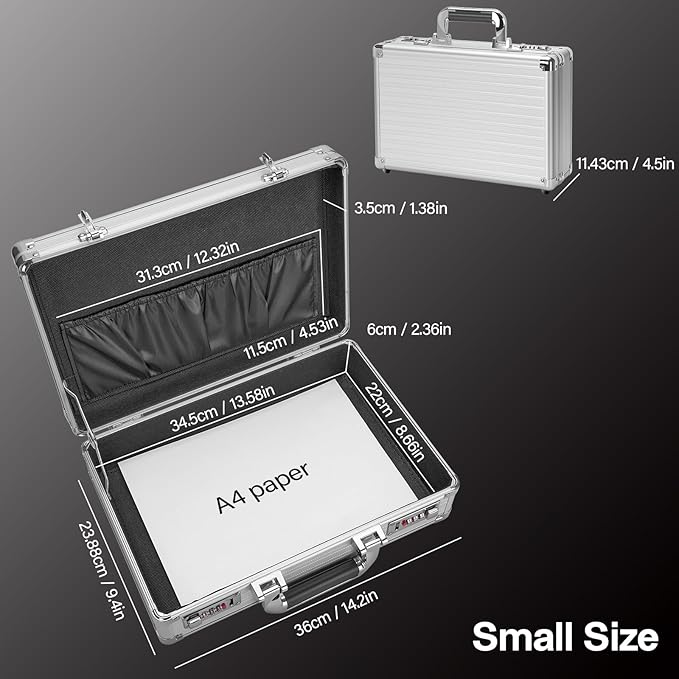 File Organizer Storage Box - 14.2 x 9.8 x 4.5 Inch Medium, Portable Locking Storage Totes with Dual Combination Locks, Lock Boxes for Personal Items, Cash, Briefcase - Silver