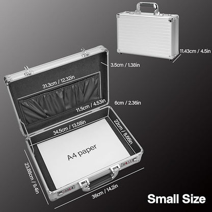 File Organizer Storage Box - 14.2 x 9.8 x 4.5 Inch Medium, Portable Locking Storage Totes with Dual Combination Locks, Lock Boxes for Personal Items, Cash, Briefcase - Silver
