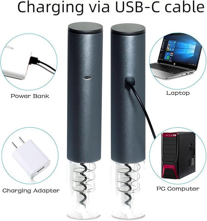 Electric Wine Bottle Opener Automatic Wine Opener Electric Corkscrew with Foil Cutter,Wine Pourer,Wine Stopper,USB-C Charge Cable, Christmas Gifts for Women Men Adults(Gray)