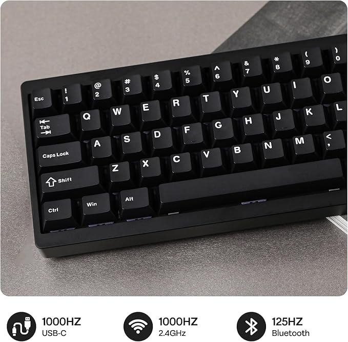 EPOMAKER P65 QMK/VIA Wireless Aluminum Gaming Keyboard, Gasket-Mount, Bluetooth/2.4Ghz/USB(A to C), Hot Swappable, N-Key Rollover, for Mac/PC/PS/Xbox (Black, Zebra Switch)