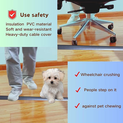 10ft Floor Cord Cover Self Adhesive Cord Hider Floor, Cable Cavity:0.61"(W) x 0.32"(H),Heavy Duty Cable Protector, Hide Extension Cords, Cable Management Hide Cords on Floor, Gray Wood