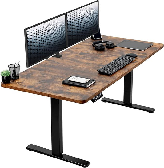 VIVO Electric 60 x 30 in Standing Desk, Memory Height Adjustment, 1B Series, Rustic Vintage Brown Top Black Frame, DESK-KIT-1B6N-30
