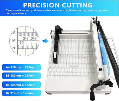 Paper Cutter Heavy Duty, 12 inch A4 Guillotine Paper Cutter, 500 Sheet Solid Capacity Steel Structure Paper Trimmer, Double Safety Protection for Cutting Paper, Leather, Cardboard, Polyester