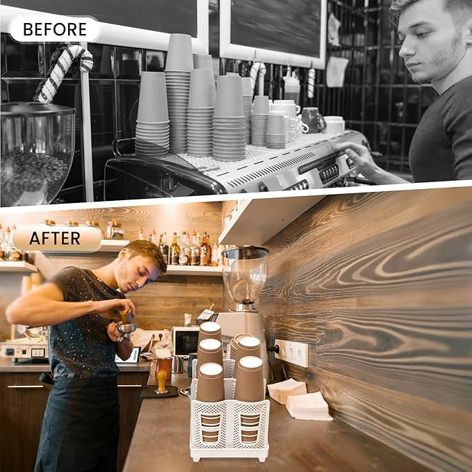 Paper Cup Dispenser, Cup and Lid Holder with 6 Slots, Disposable Coffee Cup Storage Organizer for Countertop, Office, Home, Breakroom, Restaurant, Coffee Station (White)