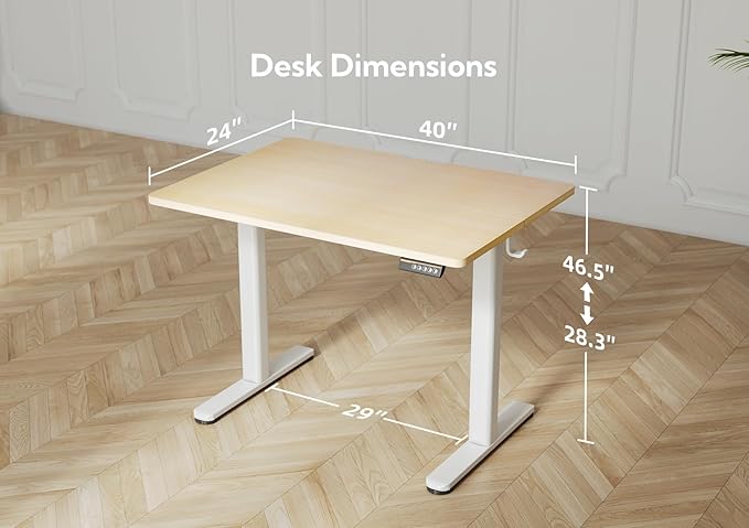 YDN Electric Standing Desk, 40x24 Inch Stand up Desk Adjustable Height, Sit Stand Home Office with Splice Board, Natural