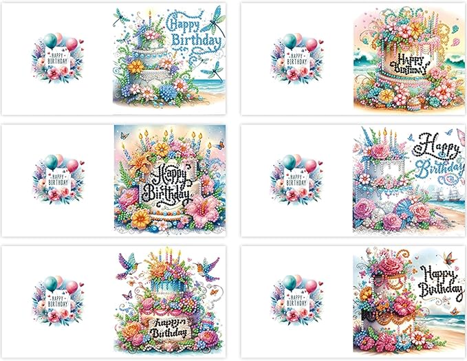 6PCS Diamond Art Painting Greeting Cards,Happy Birthday Cards with Envelopes,DIY Card Making Kits Thank You Card Arts Crafts for Birthday