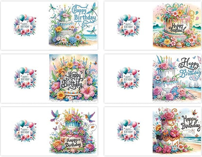 6PCS Diamond Art Painting Greeting Cards,Happy Birthday Cards with Envelopes,DIY Card Making Kits Thank You Card Arts Crafts for Birthday