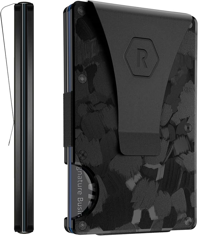 The Ridge Wallet for Men - Slim Minimalist Compact Wallet and Card Holder, RFID Protected Front Pocket Wallets with Integrated Money Clip (Forged Carbon)