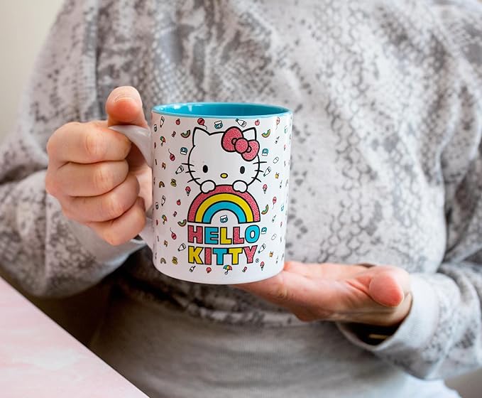 Silver Buffalo Sanrio Hello Kitty Rainbow Glitter Ceramic Mug, 14 Ounces