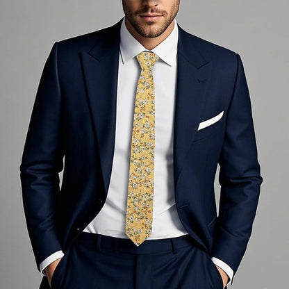Cotton Floral Ties for Men 2.76" Men's Skinny Tie Linen Flower Printed Neck Tie for Wedding Dating Party