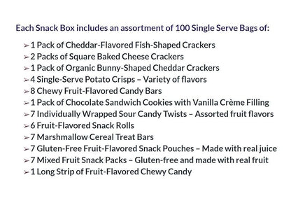 Foxy Fane 100-Count Holiday Snack Box for Kids - Perfect Variety Pack of 100 Snacks & Treats for Back to School, Christmas, Everyday Gifts - Great for Family, Friends, or Office
