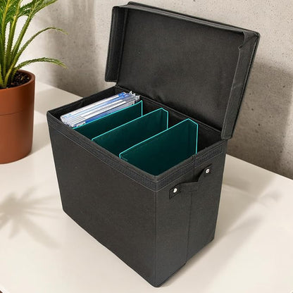 Document Storage Box - Large Organizer with Handle, 3 Divider File Container, Portable Durable Storage Case | Office School Home Car Bedroom Living Room Travel for Comic Book Paper Record Holder
