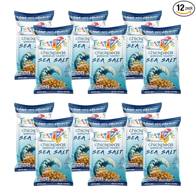 Snack Festive Sea Salt Chickpea Garbanzo Beans, 12 Packs of 1 oz Crunchy Protein Balanced Macro Vegan Snack, Alternative Popcorn Granola Substitute, Nut-Free Multipack Non-GMO Soy-Free