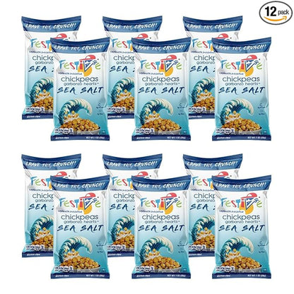 Snack Festive Sea Salt Chickpea Garbanzo Beans, 12 Packs of 1 oz Crunchy Protein Balanced Macro Vegan Snack, Alternative Popcorn Granola Substitute, Nut-Free Multipack Non-GMO Soy-Free