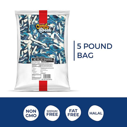 Candy Break Fruity & Sweet Blue Sharks 5 lbs Share Size Bag - Chewy Gummy Bulk Candy Pack - Snacks for Kids & Grown Ups Share Size Bag