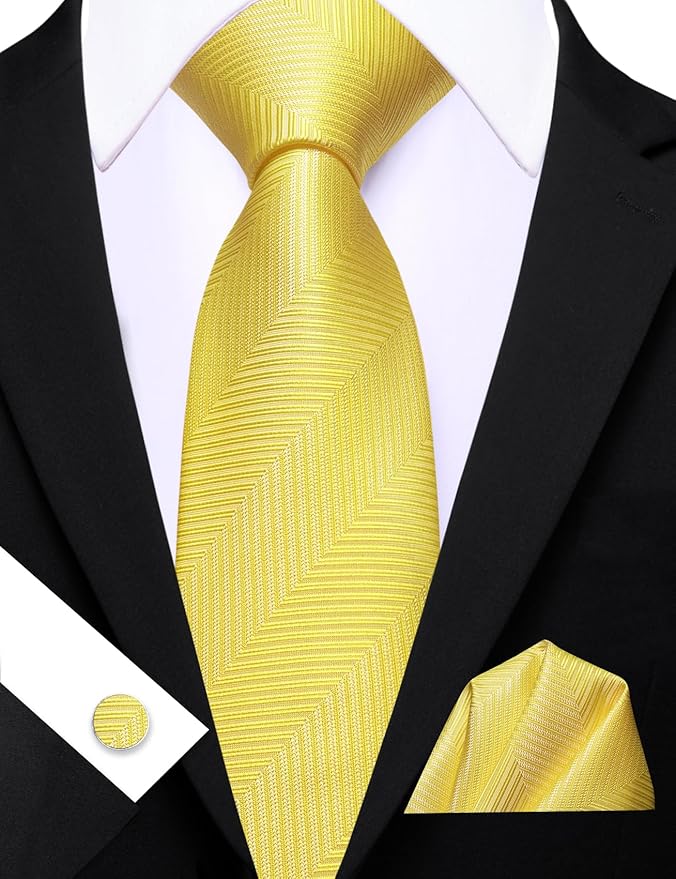 Barry.Wang Tie Sets for Men Silk Solid Necktie Stain Ties Handkerchief Pocket Square Cufflinks Wedding Business Dyed