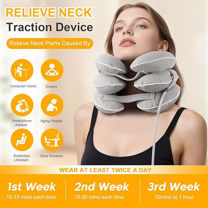 Neck Stretcher, Cervical Neck Traction Device for Instant Neck Pain Relief, Inflatable & Adjustable Neck Support Brace, Neck Traction Pillow for Home Use Neck Decompression
