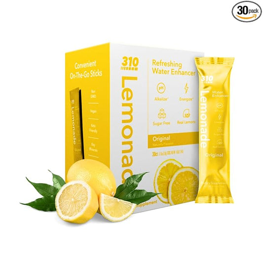 310 Nutrition Electrolyte Lemonade Powder No Sugar - Original Water Flavoring Packets - Hydration & Energy Drink Mix - Low Calorie Water Enhancer - 30 Singles - Made in The USA