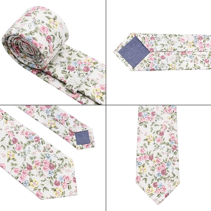 Cotton Floral Ties for Men 2.76" Men's Skinny Tie Linen Flower Printed Neck Tie for Wedding Dating Party