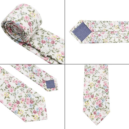 Cotton Floral Ties for Men 2.76" Men's Skinny Tie Linen Flower Printed Neck Tie for Wedding Dating Party