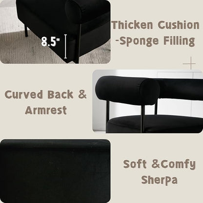 Modern Accent Chair with Curved Back, Small Living Room Vanity Chair, Black Comfy Velvet Barrel Armchair with Metal Legs & Upholstered for Bedroom, Makeup Room
